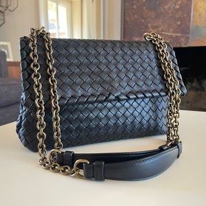 Authentic Bottega Veneta Black Olimpia Woven Leather Soft Crossbody Bags